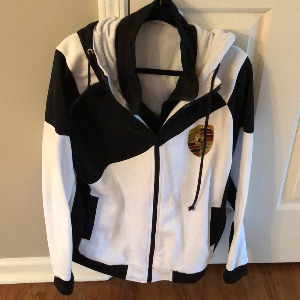 Porsche fleece lined sweatshirt hoodie white black XL